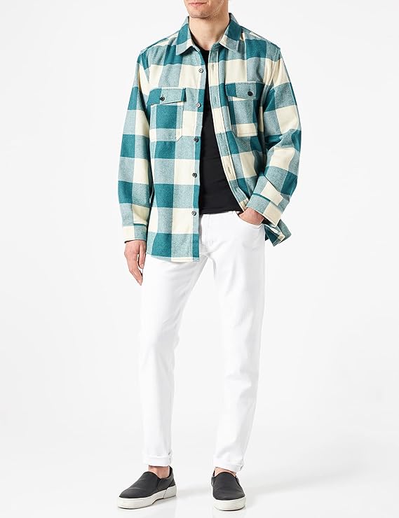 Мужская теплая клетчатая рубашка оверсайз H&M